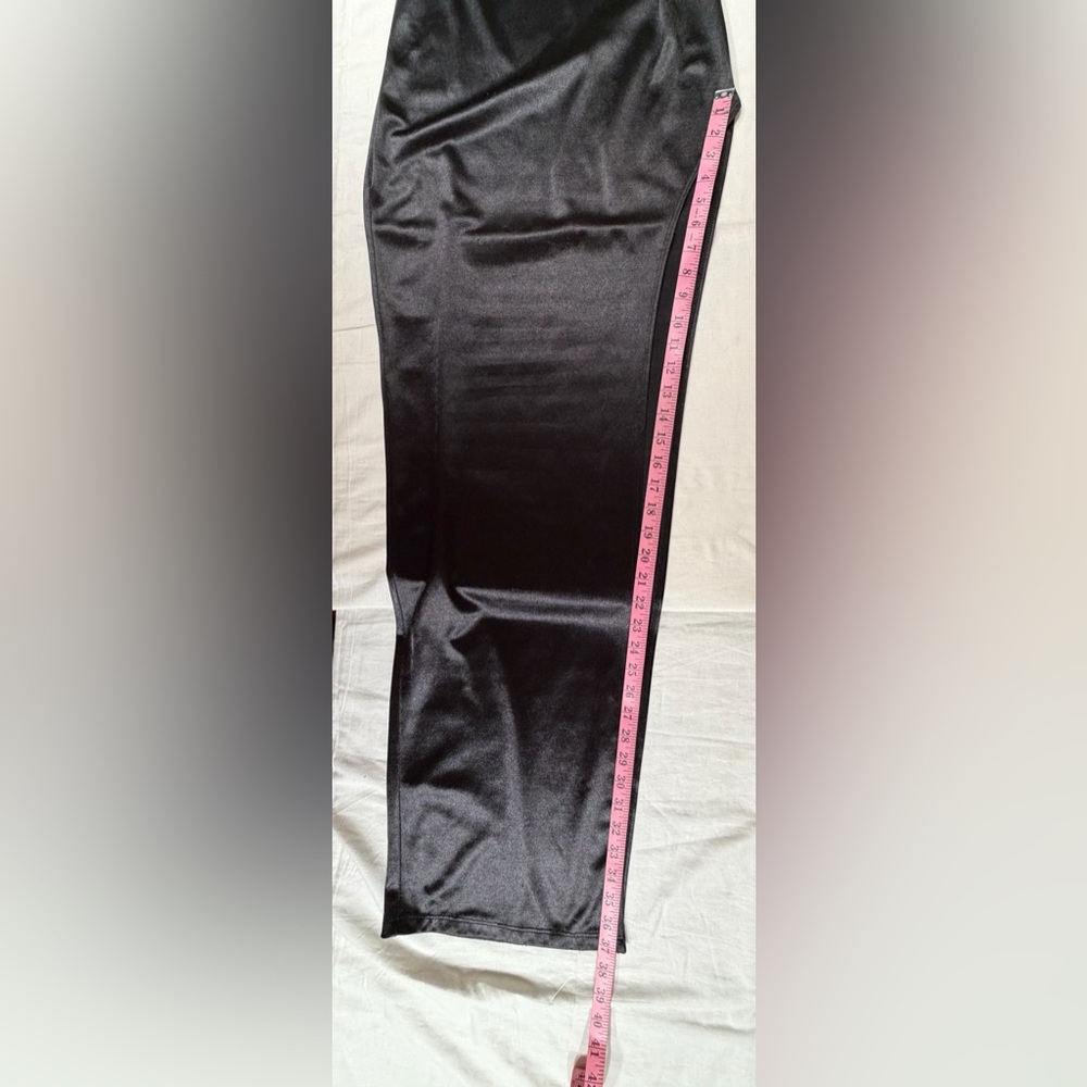 Windsor Black Cowl Neckline Thigh High Slit Formal Satin Dress - Size S - Picture 7 of 9